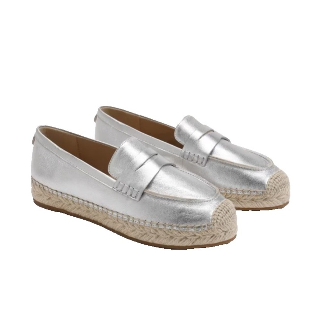 Sam Edelman Womens Kai Espadrille Loafer Silver Metallic 7 Preppy Coastal Glam